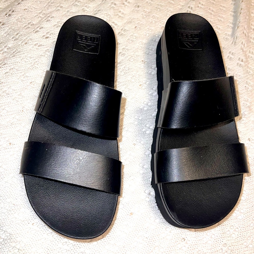 Reef Women's Banded Cushion Vista Hi Platform Slides Sandals Black Women's US 7